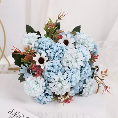 15 Heads Artificial Silk Fake Flowers Bunch Bouquet Wedding Home Party Decor • £3.55