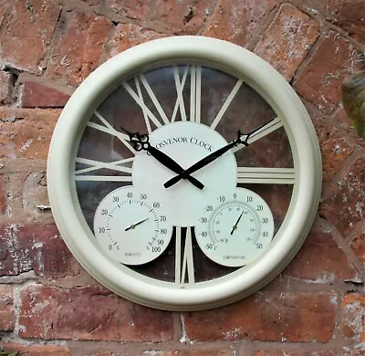 £19.95 • Buy  Outdoor Garden Station Wall Clock Thermometer & Humidity 38cm Cream