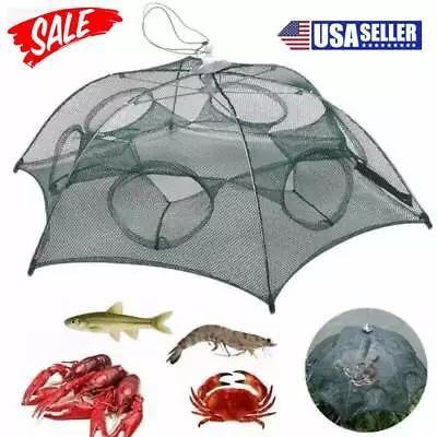 Fishing Bait Trap Crab Net Crawdad Shrimp Cast Dip Cage Fish Minnow Foldable NEW • $9.99