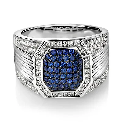 Men's 925 Sterling Silver Created Sapphire And White Moissanite Ring (1.92 • $99.99