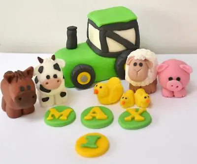 Handmade Edible Tractor Farm Animals Cake Topper Birthday Decorating Set • £20.99