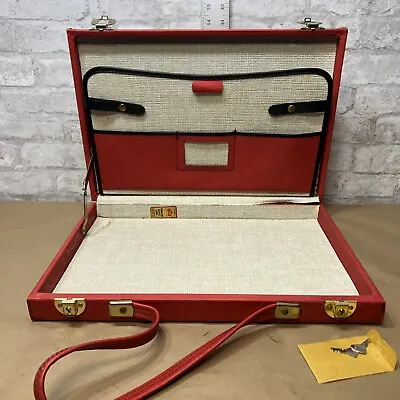 VTG 1940s MCM RICO Chicago Cowhide Leather Portfolio Briefcase RED Rare Women’s • $110.50