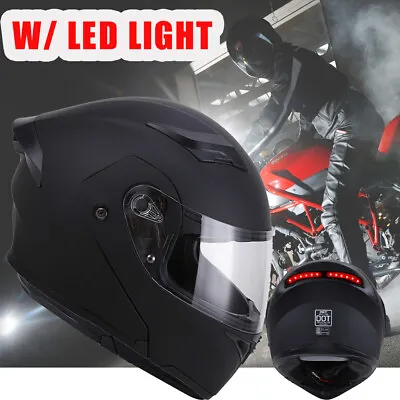 Matte Black Modular Snowmobile LED Helmet Full Face Double Shield Dual Adult DOT • $68.99