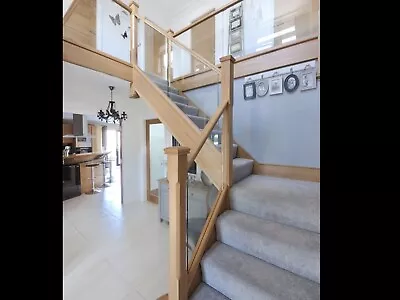 £950 • Buy Solid Oak Full Glass Staircase Banister Set Up-to 2.4mwith Landing Up To 1.8m