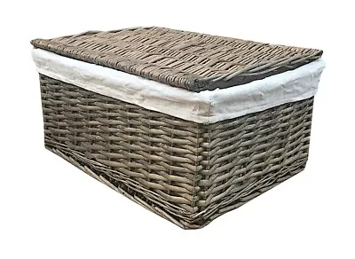 Oak Strong Wicker Storage Chest Trunk Toy Blanket Box Hamper Basket + Lining • £19.99