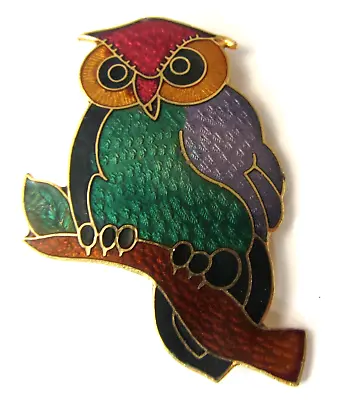 Vintage Cloisonne Owl Bird Brooch Pin • $13.59