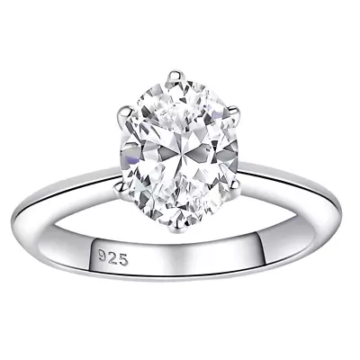 2 Carat Oval Cubic Zircon Solitaire Wedding Engagement Ring In Solid 925 Sterlin • $69.99