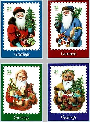 $9.98 • Buy 4 Postcards CHRISTMAS SANTAS From 2001 Vintage Postage Stamp Art  5 X7 