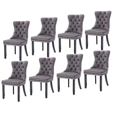 $996 • Buy AADEN Bravo Set Of 8 Velvet Dining Chairs Solid Wood Stud Tufted Kitchen Chairs
