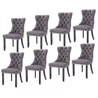 AADEN Bravo Set Of 8 Velvet Dining Chairs Solid Wood Stud Tufted Kitchen Chairs • $999