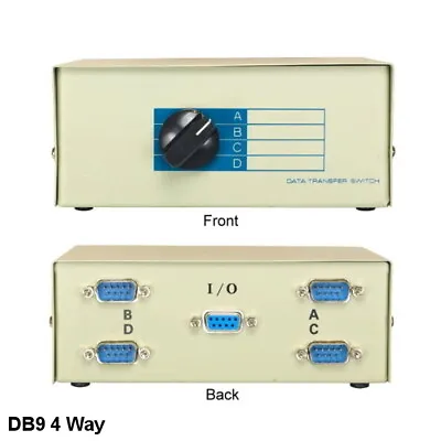 Kentek 4-Way DB9 Male Manual Data Transfer Switch Box RS232 9 Pin Serial Printer • $34.67