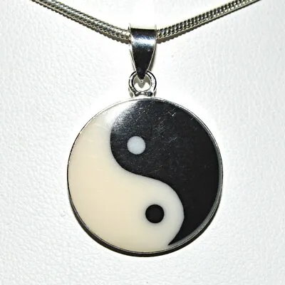 Yin Yang Sterling Silver Enamel Pendant Reiki Balance Buddhist Pagan Yoga China • £15