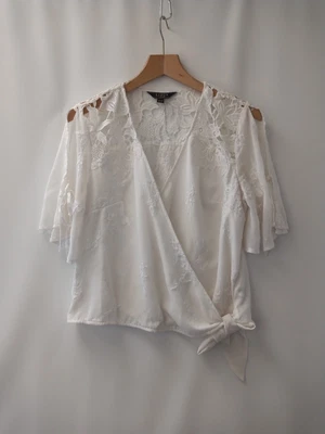 £7.97 • Buy Lipsy Size 12 Ivory White Half Sleeve Open Shoulder Wrap Front & Tie Top.