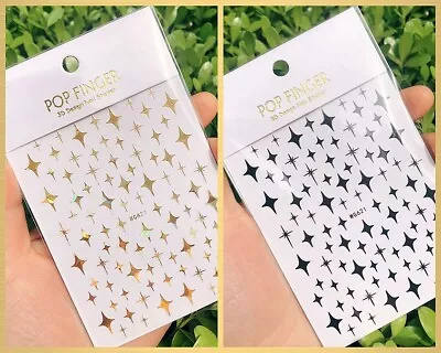 4 Pointed Star Nail Decal Sticker Christmas Star Of Bethlehem Laser Gold Black • $2.78