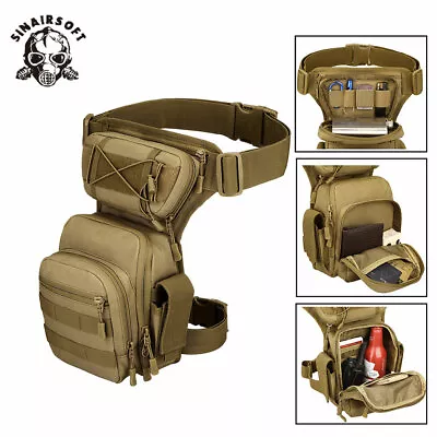 Men Drop Leg Bag Tactical Molle Thigh Waist Fanny Pack Hiking Cycling Outdoor AU • $35.99