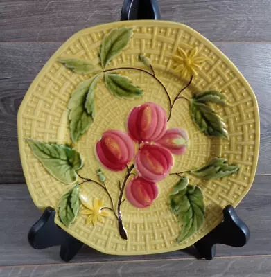 Zell Germany Basket Weave And Fruit On Branch Yellow Majolica Plate 8-1/2  • $19.99