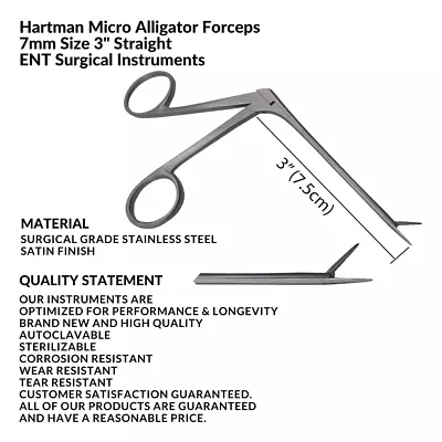 New Hartman Micro Alligator Forceps 7mm 3  Straight ENT Surgical Instruments • $38