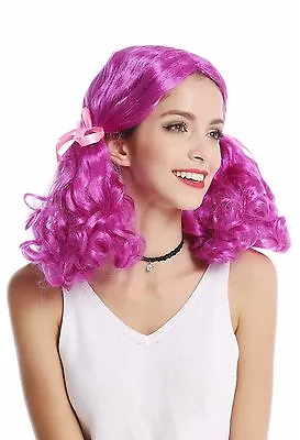 Wig Ladies Carnival Purple Girly Lolita 2 Curly Bushy Pigtails Centre Parting • £8.62