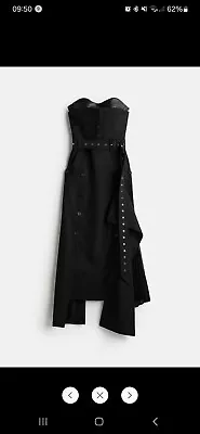 H&M Rokh Black Bandeau Dress With Leather Bra - Size Small UK8 EU36 - New • $496.79