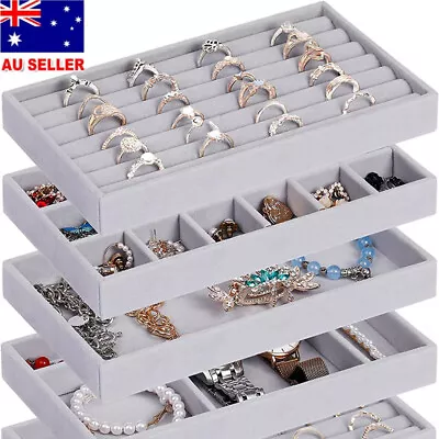 Velvet Earrings Rings Bracelet Tray Storage Box Jewelry Display Drawer Organizer • $13.99