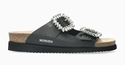 Mephisto Hazina Black Waxy W Rhinestones Slide Sandal Women's Sizes 35-42 NEW!!! • $229