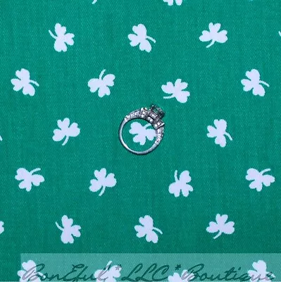 BonEful Fabric FQ Cotton Decor Irish Green White Shamrock St Patricks Day Clover • $6.27