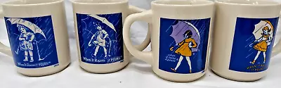 Morton Salt Umbrella Girl 1914 Blue/White /Yellow 4 Pack Set 3.75  Mugs • $49.99