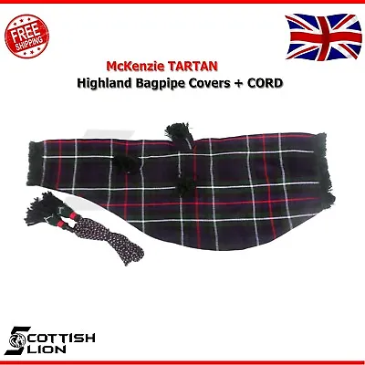 Scottish Full Size Highland Great Bagpipe Bag Cover McKenzie Tartan With Cord • £13.45