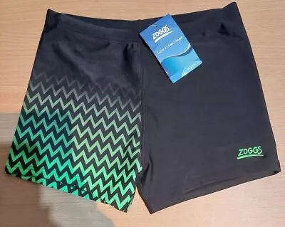 MENS / TEEN BOY ZOGGS SWIM TRUNK SHORTS WAIST 30 INCH BLACK With GREEN ZIIG ZAGS • £7.95