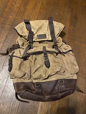 Vintage LL BEAN Backpack Continental Rucksack Cotton Wax Canvas Leather Bag • $240