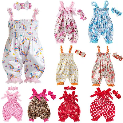 £2.99 • Buy Newborn Infant Baby Girl Bloomers Jumpsuit Bodysuit Playsuit Headband Outfit Set