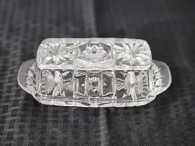 Vintage Anchor Hocking Star Of David Covered Butter Dish Clear Pressed Glass • $5