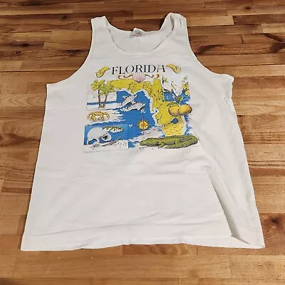 Vintage 90's Size Small Map Of Florida Cotton White Tank Top Men • $20.70