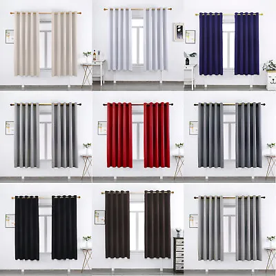 £30.89 • Buy Pair Ready Made Thick Blackout Curtains Thermal Ring Top Eyelet Or Pencil Pleat