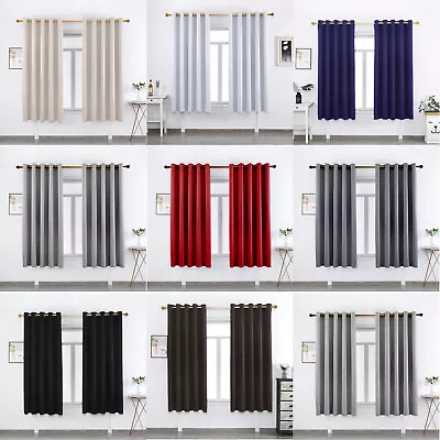 £19.99 • Buy Pair Ready Made Thick Blackout Curtains Thermal Ring Top Eyelet Or Pencil Pleat