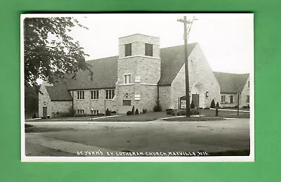 C. 1950 REAL PHOTO POSTCARD ST. JOHN'S EVANGELICAL LUTHERAN CHURCH - MAYVILLE WI • $9.38