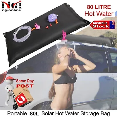 80l Solar Shower Bag Camping Hiking Heat Water Pipe Portable Caravan Fishing • $32.50
