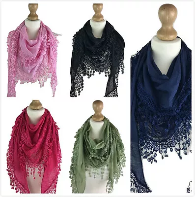 UK WOMEN LADIES MESH LACE Triangle EMBROIDERED HIGH QUALITY NECKERCHIEF SCARF • £5.99