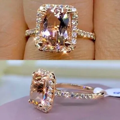 2.4Ct Emerald Lab Created Morganite Diamond Engagement Ring 14K Rose Gold Over • $144.99