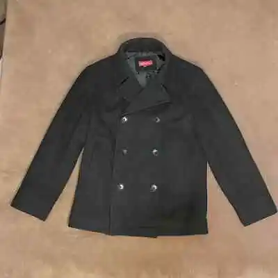 Merona Black Peacoat Wool Double Breasted Pea Coat Jacket Men's Medium • $20.99