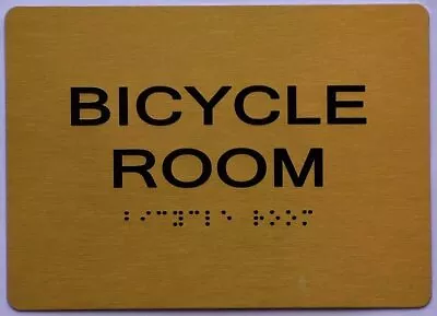 Bicycle Room Sign -Gold With Braille And Raised Letters (Aluminum Size 5x7) • $14.99