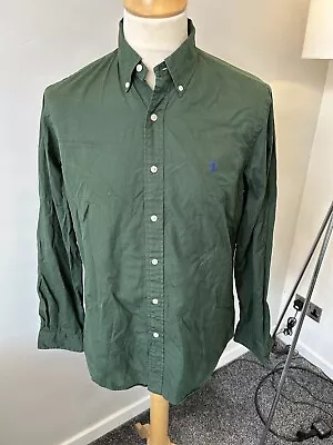 Polo Ralph Lauren Green L/S Cotton Collared Shirt Medium M Pony • £22.99