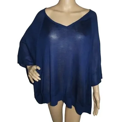 Nicole Miller Size Large Viking Blue Oversized Lightweight V-Neck Sweater L • $23.99