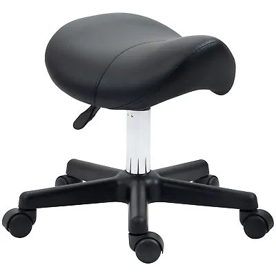HOMCOM Saddle Stool Adjustable Rolling Salon Chair For Massage Spa Beauty Black • £42.99