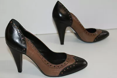 Minelli Leather Court Shoes Bicolour Black Taupe High Heels T 38 Mint • $57.18