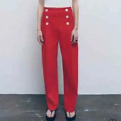 Zara Red Pallazo Pants(Size Large) • £69.39