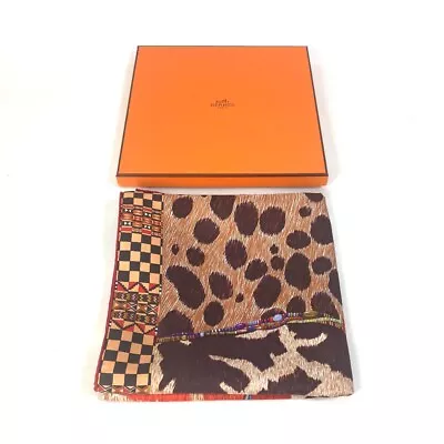 HERMES Scarf Carre 90 PELAGES ET CAMOUFLAGE 100% Silk Brown Multi W/Box R4735 • $407.04