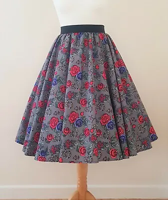1950s Circle Skirt Grey Sugar Skulls Roses All Sizes Rockabilly Anchor Halloween • £29.99