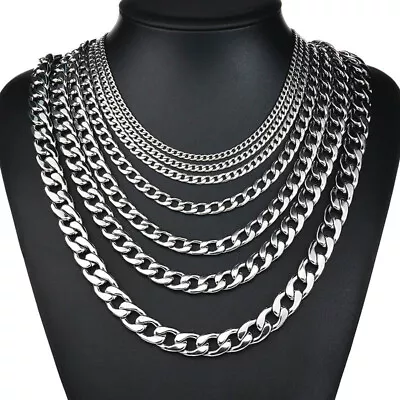 7-30  Stainless Steel Silver Cuban Curb Chain Necklace Mens Womens 3/5/7/9/11mm • $5.88