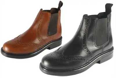 Appleby Boys Childs Leather Brogue Pull On Chelsea Dealer Boots Infant 9 - UK 6 • £19.99